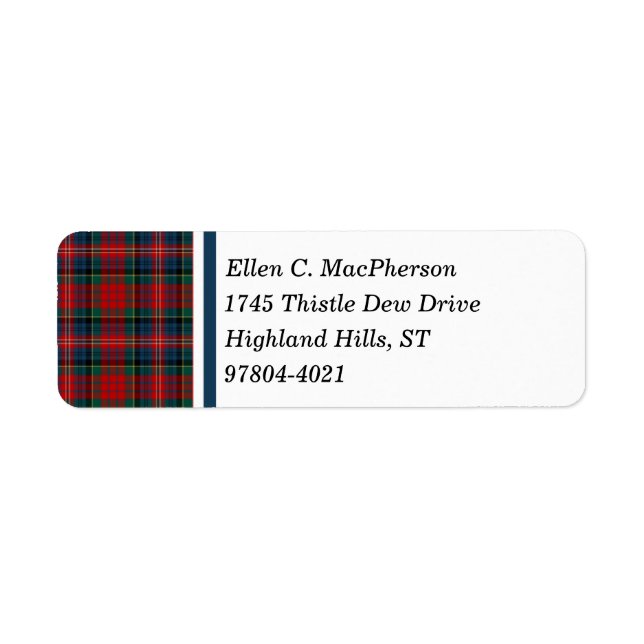 Étiquette Clan MacPherson Tartan écossais rouge et bleu (Devant)