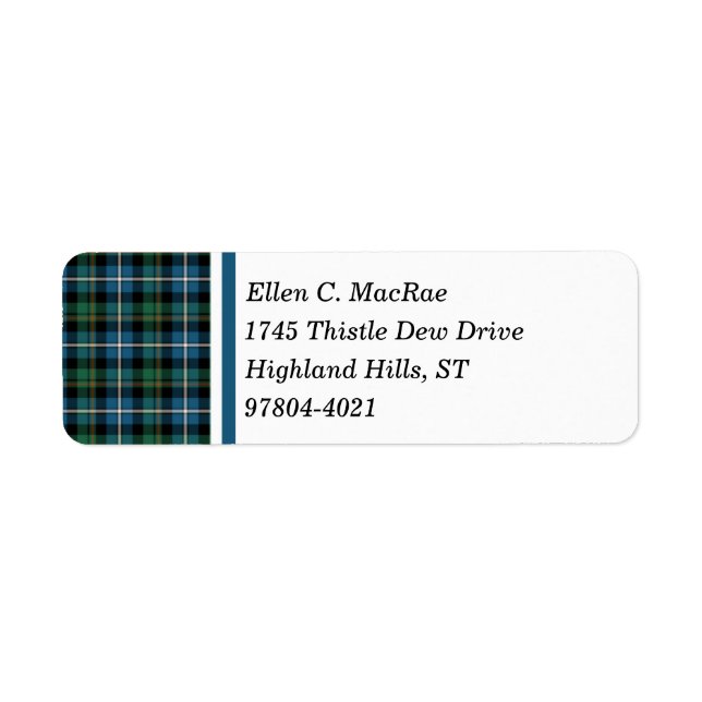 Étiquette Clan MacRae Bright Blue and Green Hunting Tartan (Devant)