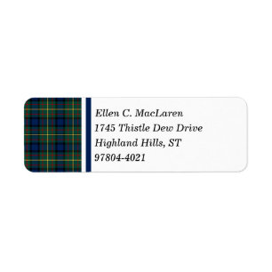 Étiquette Clan tartan écossais bleu et vert de MacLaren