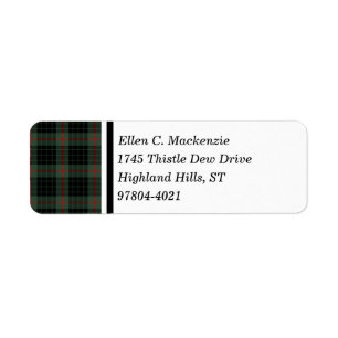 Étiquette Clan tartan écossais vert-foncé et noir de Gunn