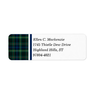 Étiquette Clan tartan vert et bleu de Stewart de chasse