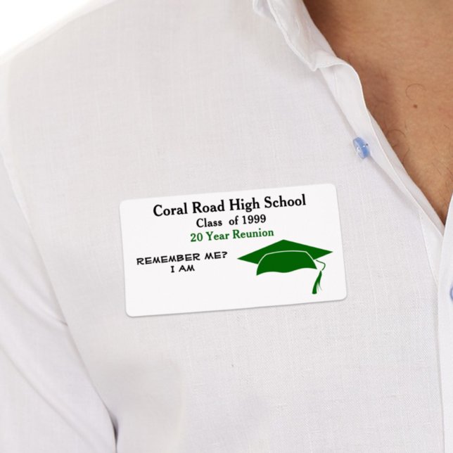 Étiquette Class Reunion Black Green Paper Name Tag (Help classmates remember names at the reunion with this easy to customize sticker paper label. )