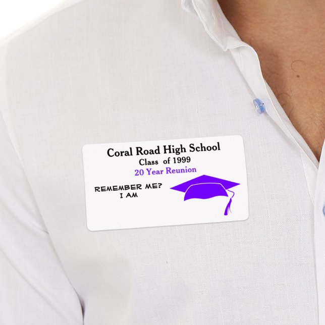 Étiquette Class Reunion Black Purple Paper Name Tag (Créateur téléchargé)