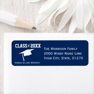 Étiquette Classe Classic Blue Graduation Cap Classe de 20XX