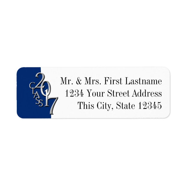 Étiquette Classe de 2017 Graduation Blue Silver (Devant)