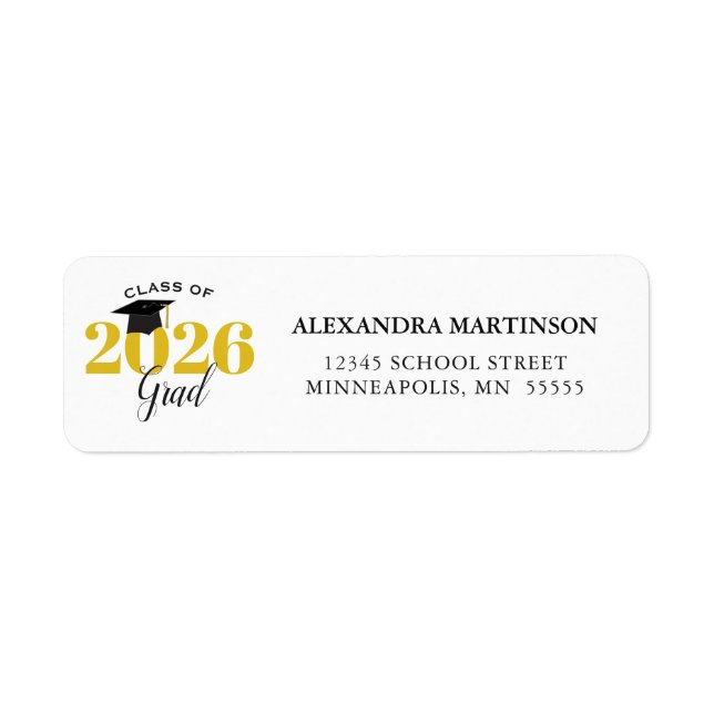 Étiquette Classe de 2025 Modern Gold et Black Adresse de ret (Devant)
