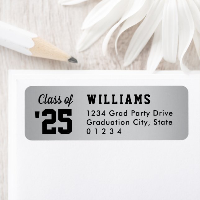 Étiquette Classe de 2025 Silver Black Return Adresse Label (En situation)