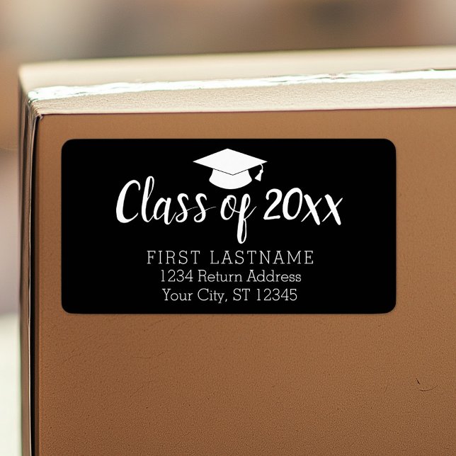 Étiquette Classe de l'année et nom - Noir peut changer de co (Personalized return address label)