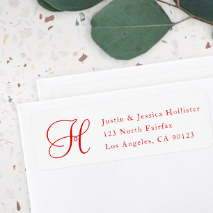 Étiquette Classé Noël Rouge & Blanc Adresse avec Monogramme