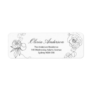 Étiquette Classic Black Modern Floral Adresse de retour Labe
