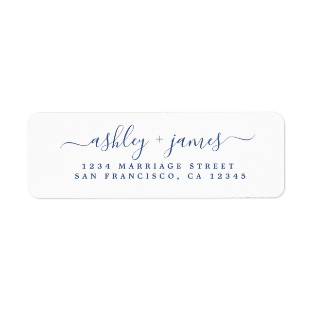 Étiquette Classic Blue Script Chic Adresse de retour (Devant)