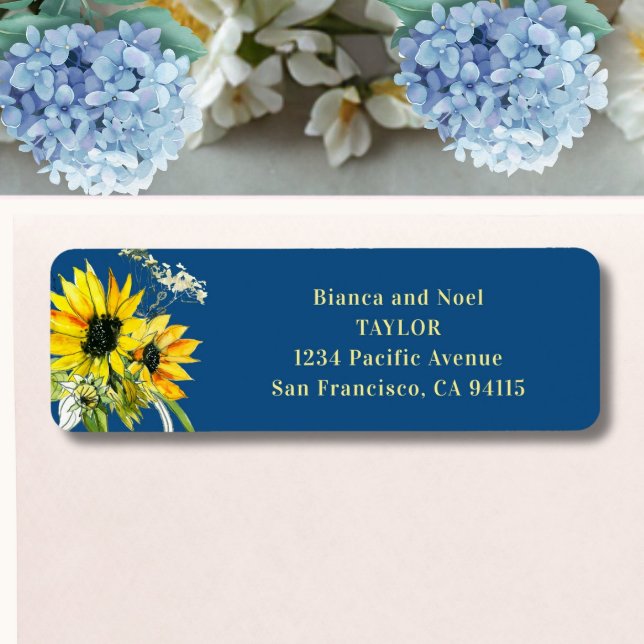 Étiquette Classic Blue Sunflower Return Address Labels (Créateur téléchargé)