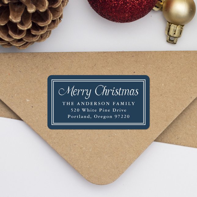 Étiquette Classic Border Marine Adresse de retour de Noël (Créateur téléchargé)