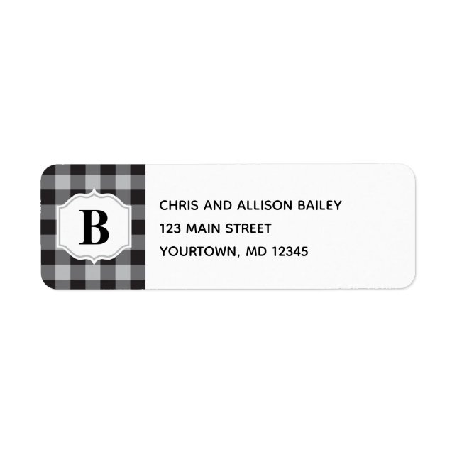 Étiquette Classic Buffalo Plaid Check Black Grey Monogramme (Devant)