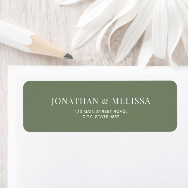 Étiquette Classic Deep Sage Green Typography Wedding Address (En situation)