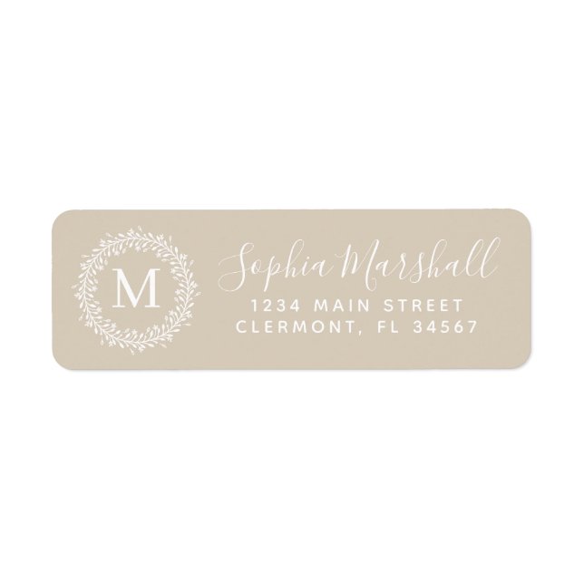 Étiquette Classic Khaki Tan Monogram Adresse de retour (Devant)