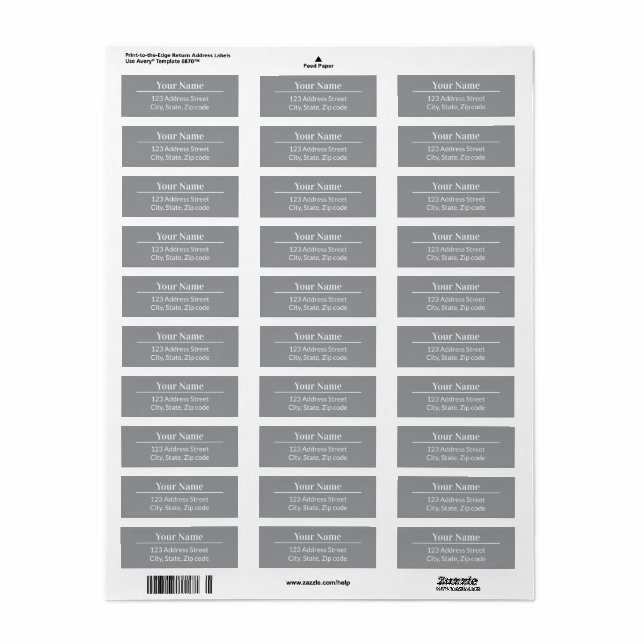 Étiquette Classic Modern Minimalist Grey Nom Adresse postale (Feuille entière)
