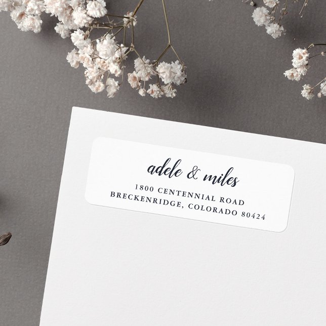 Étiquette Classic Navy & White Calligraphy Adresse de retour (Créateur téléchargé)