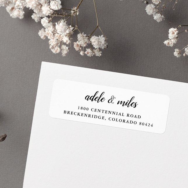 Étiquette Classic Noir & Blanc Calligraphie Adresse de retou (Créateur téléchargé)