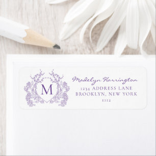 Étiquette Classic Violet Floral Crest Monogramme Adresse