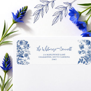 Étiquette Classique Bleu Poussiéreux Toile Fleurie Mariage R