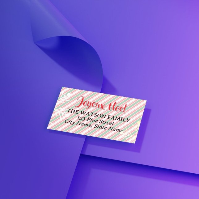 Étiquette Classique Noël Vert Rouge Rayures Blanches (Use this family Christmas address label to speed up your Christmas card preparation)