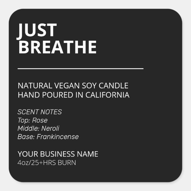 Étiquette classique simple cire de soja noir (Devant)