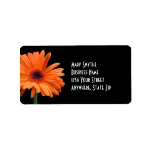 Étiquette Classy Black & Orange Gerbera Daisy