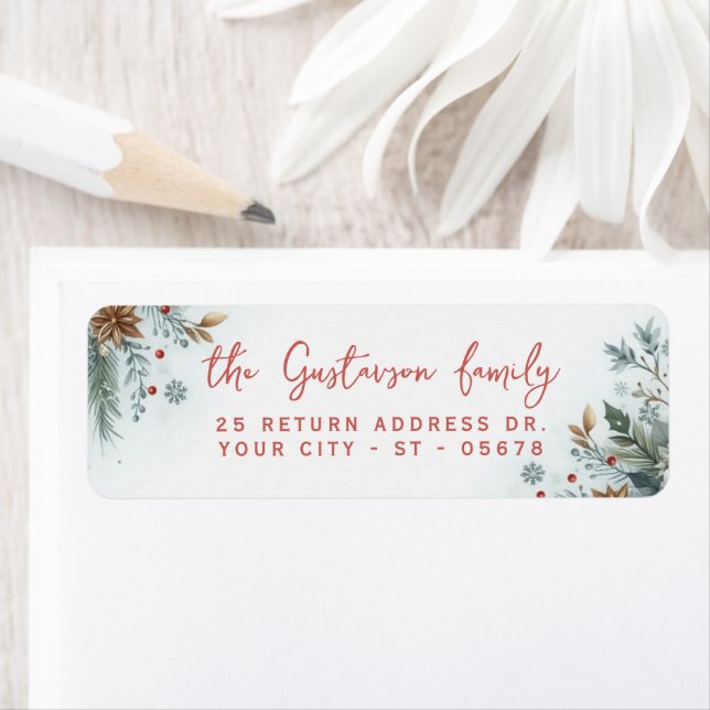 Étiquette Classy Dark Red Teal Blue Green Floral Wreath (En situation)