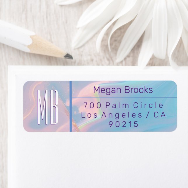 Étiquette Classy Pastel Marble Monogram Adresse (En situation)