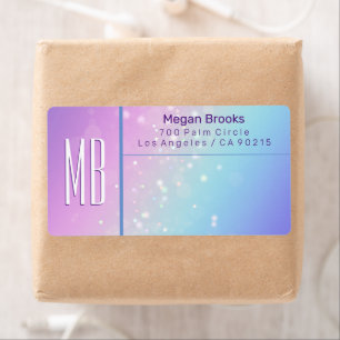 Étiquette Classy Purple & Blue Bokeh Star Monogram Adresse