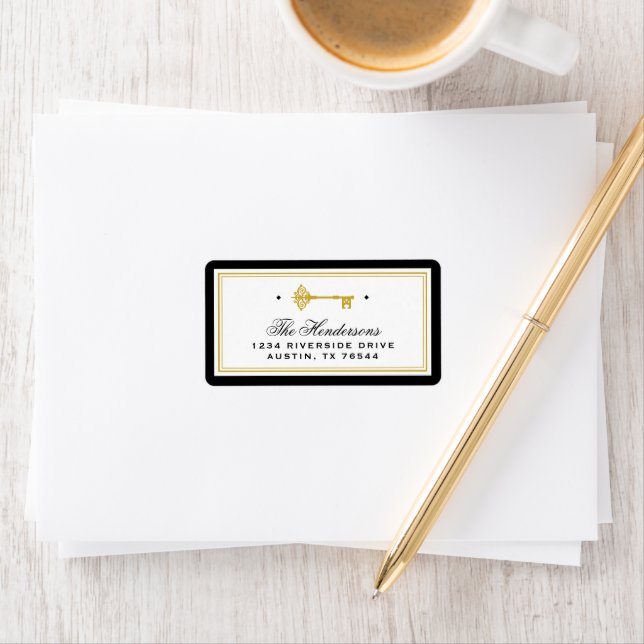 Étiquette Clé de squelette | Nouvelle adresse Noir et Or (En situation)