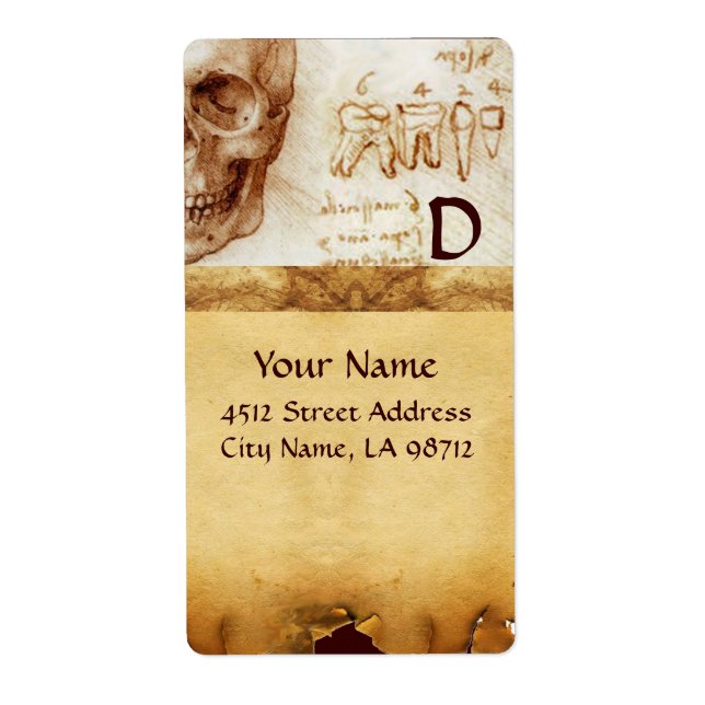 Étiquette CLINIQUE DENTAIRE, MONOGRAMME DENTISTE, Parchemin  (Devant)