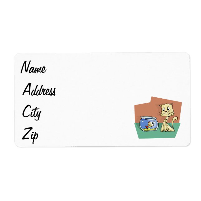 Étiquette Clipart de cuvette de chat et de poissons (Devant)