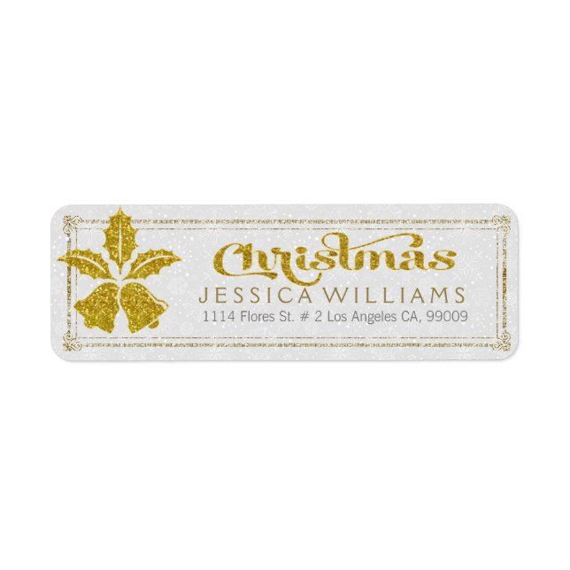 Étiquette Cloches de Noël Parties scintillant or (Devant)