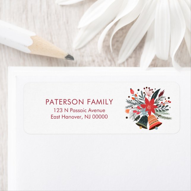 Étiquette Cloches et fleurs de Noël (En situation)