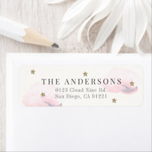 Étiquette Clouds roses et étoiles d'or Adresse de retour