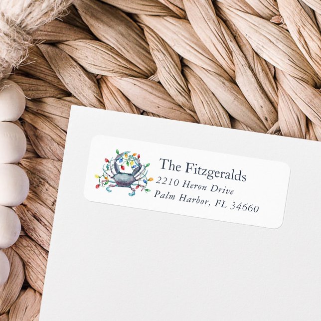 Étiquette Coastal Crab Christmas Holiday Return Address (Créateur téléchargé)