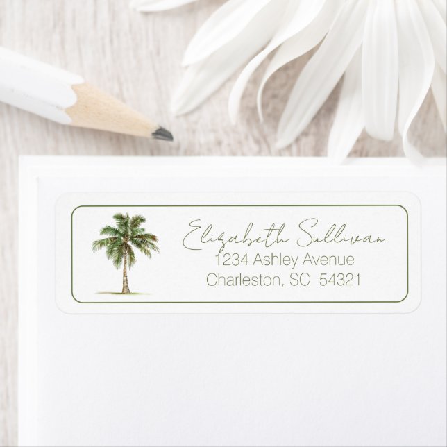 Étiquette Coastal Palm Tree Personalized Return Address (En situation)