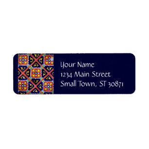Étiquette Cobalt Blue Burange Orange Southwestern Tile Desig