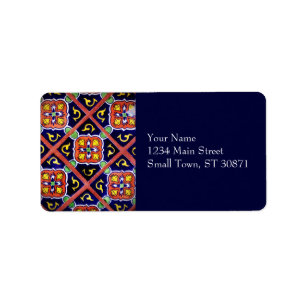 Étiquette Cobalt Blue Burange Orange Southwestern Tile Desig