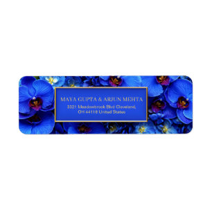 Étiquette Cobalt Doré Orchidée Botanique Adresse de Retour