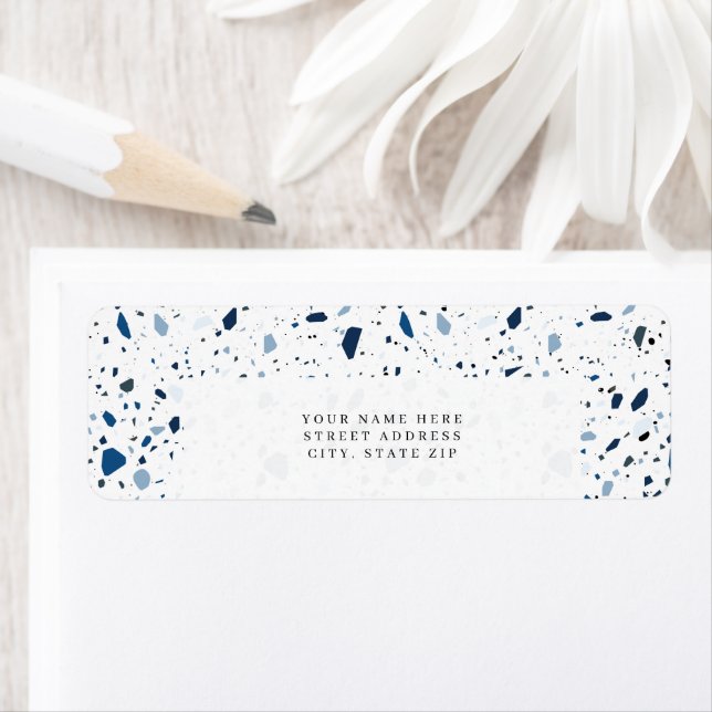 Étiquette Cobalt Pierre bleu Terrazzo Motif (En situation)