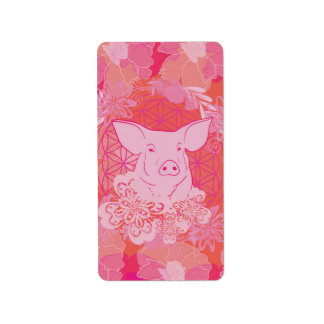 Étiquette cochon, fleur de vie, bleu, mandala, zen, chakra, 