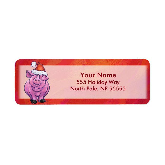 Étiquette Cochon mignon à Santa Hat sur rouge (Devant)