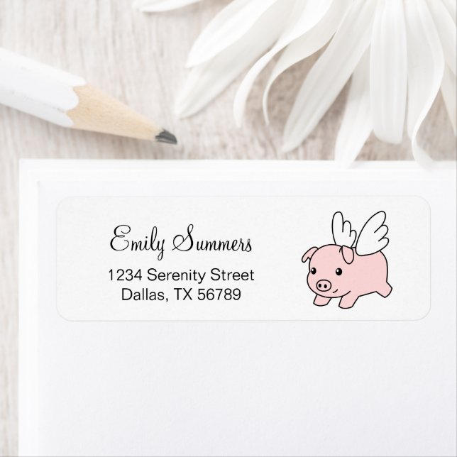 Étiquette Cochon volant - Cochon mignon avec ailes (En situation)