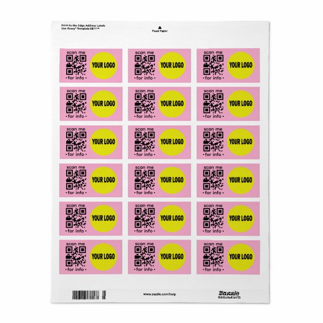Étiquette Code QR éditable Logo Moderne Rose Noir Entreprise (Feuille entière)