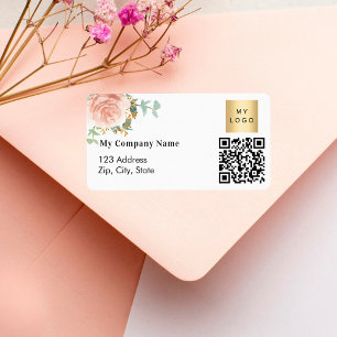 Étiquette Code QR rose logo commercial adresse de retour