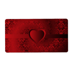 Étiquette Coeur damassé rouge