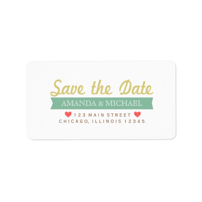 Étiquette Coeur de typographie Enregistrer la date (Devant)
